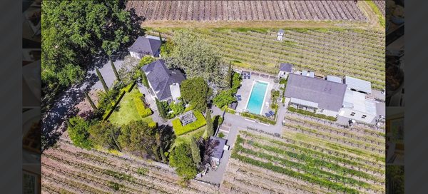 Aerial view of the pool and grounds at Chateau de Vie