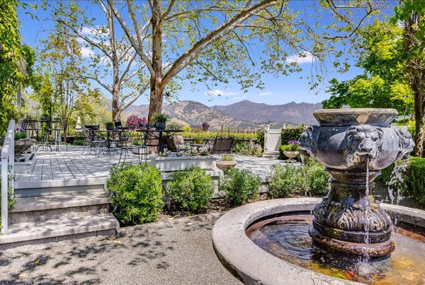 Deck overlooking the vineyard at Chateau de Vie